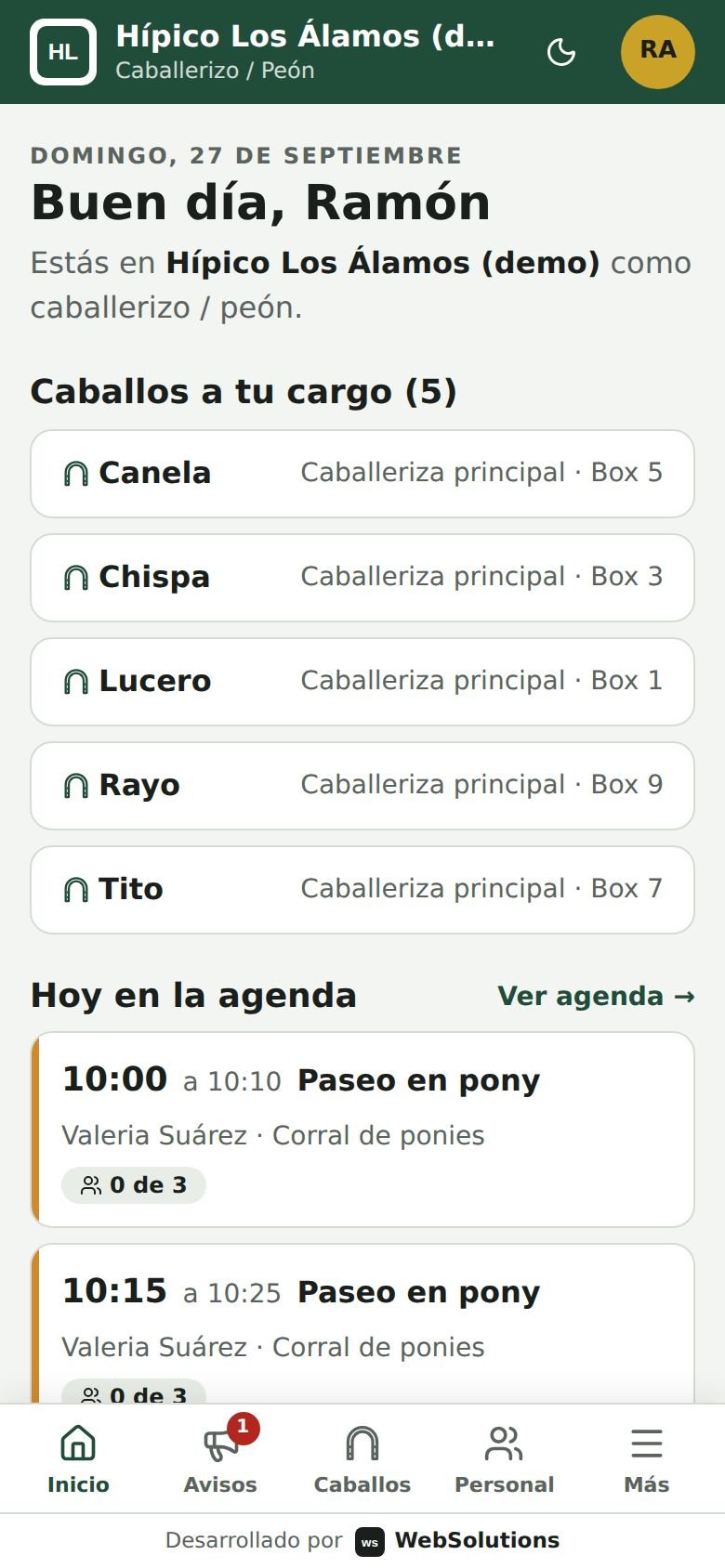 Lista de caballos para preparar del caballerizo